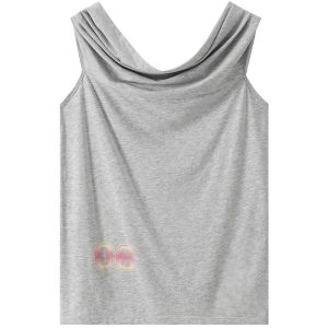 SOLWEIGE | เสื้อยืดพิมพ์ลายตัวเลขแบบหลวมๆ สไตล์เรียบง่าย สไตล์เดี่ยว แขนสั้น ฤดูร้อน 2024 เสื้อยืดคอตตอนผสมโพลีเอสเตอร์