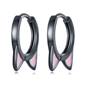 925 น่ารัก ต่างหูห่วงแมวดำ บริการชุดว่าง BAMOER สำหรับผู้หญิงเครื่องประดับแฟชั่นของขวัญ SCE1515