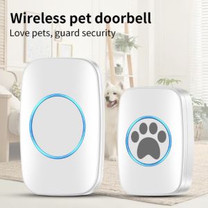 HATELI Wireless Smart Dog Doorbell Compact with 60 Ringtones LED Light Easy Installation Waterproof Touch Button for Communication Pet Puppy Potty Training Go Outside