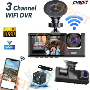 WIFI APP 3 Channel Car Dvr Dash Cam for Vehicle 1080P Recorder Video Front Inside Camera Dashcam Black Box Car accessory