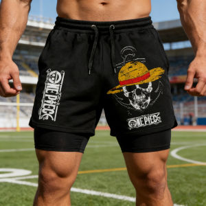Bandai | 2026 Summer Japanese Anime ONE PIECE Mens 2 in 1 Shorts Graphics Man Gym Double Deck Shorts Harajuku Athletic Y2k Breathable