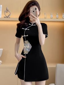 New 2025 Summer National Style Chinese Cheongsam Set Elegant Retro Short Dress Shorts Two-Piece Set Small Size Women Fashion