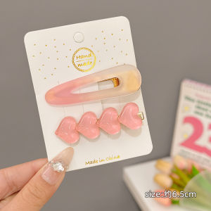 กิ๊บติดผมรูปหัวใจสีชมพูหวานสำหรับผู้หญิง กิ๊บติดผมรูปปากเป็ดสีชมพู กิ๊บติดผมสไตล์เกาหลีสำหรับผู้หญิง ตกแต่งผมด้วยริบบิ้น