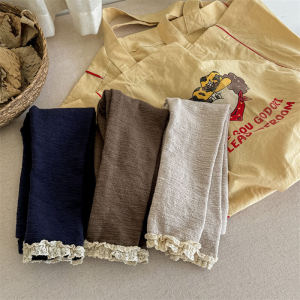 Elastic Casual Cotton Pants for Girls Spring Autumn High Waist Nine Points Lengthened Fleece Lined Korean Style Baby Clothes