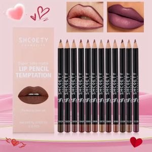 12pcs Professional Lip Liner ปากกาชุด 12 สี Matte Non-Stick ลิปสติกลิปสติกดินสอยาวนาน Moisturizing Lip แต่งหน้าชุด