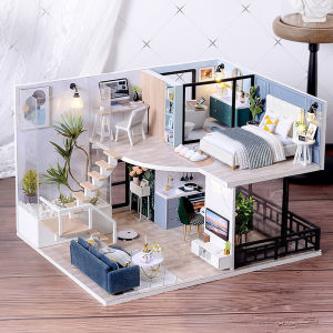Doll House Kit 3D Wooden Mini DollHouse Assembly Building with Furniture Kit Toys Childrens Birthday Gift 3D Puzzle Handmade