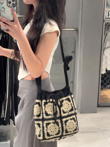 Finished Product In Stock Hand Crocheted Black Gray Crossbody Bag Shoulder Strap Adjustable Bag Xuefeier Wire