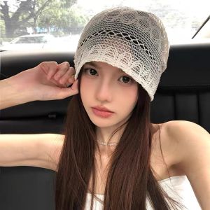 Niche Korean Version Handmade Crochet Heap Hat Spring Summer Mesh Breathable Hollow Versatile Skull Beanie Cap for Women Fashion