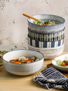 Japanese Style Large Capacity Ceramic Bowl for Home Use Instant Noodles Soup Bowl Creative Wind Dining Utensils 8 Inch