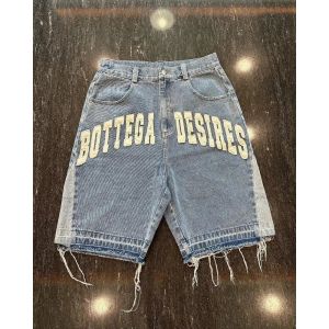 Retro Letter Loose Jeans Shorts for Men Straight Leg Button Closure Elastic Waist Youthful Style All Season Casual Wear