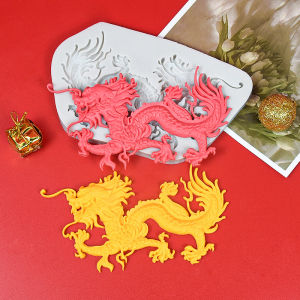 2024 Happy New Year Chinese Dragon Year Silicone Chocolate Mold Fondant Blessing Cake Emblema Grinding Tool