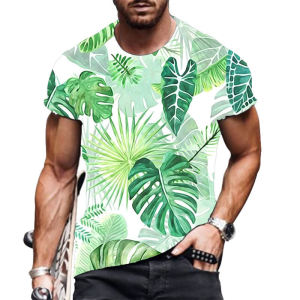 แฟชั่น Minimalist หลวมผู้ชายเสื้อยืดลําลองสีเขียวและสีขาวพิมพ์ Crewneck แขนสั้นสไตล์ฤดูร้อนสําหรับวัยกลางคน