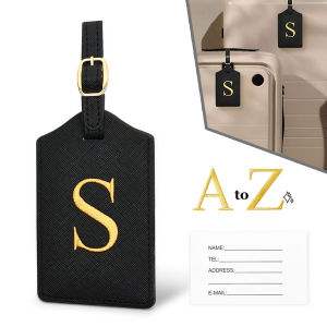 PU Leather Luggage Tag for Travel - Durable Suitcase ID Tag with Privacy Cover & Name Card Slot (A-Z) liu
