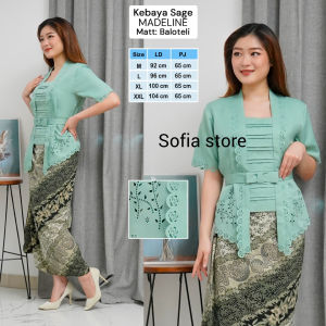 Atasan Saja Kebaya Kutubaru Laser Cut Madelyne Lengan Pendek Warna Green sage Hijau
