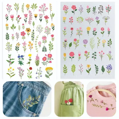 Color Printable Stick and Stitch Floral Embroidery Pattern Stitching Embroidery Paper Handmade Sewing Tool Water Soluble Paper