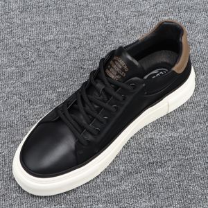 New 2024 Mens Casual Shoes Trendy Laced Genuine Leather Thick Bottomed Comfortable All-Match Cowhide Mens Board Shoes