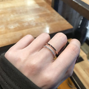 Double Layer Titanium Steel Ring Set with Embedded Zircon 18K Gold Simple Smooth Surface Non-Fading Fashionable Commute Style