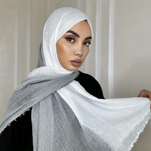 2 สี Crinkle Gradient สี Hijab Tie-Dye พิมพ์ผ้าพันคอผู้หญิงมุสลิม Shawls Wraps แถบคาดศีรษะอิสลาม Turban Foulard