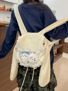 Cute Rabbit Ear Backpack Plush Casual out Play Girls Bag Small Size Shoulder Strap Macaron Style Commuter Style No Waterproof