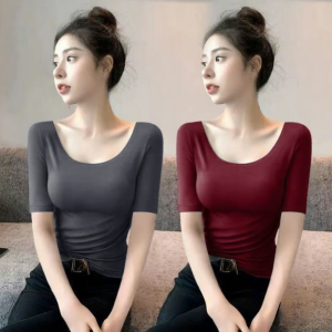 Lieoyuarn | U-Neck Modale 3/4 Sleeve Large Size Spring Summer T-Shirt