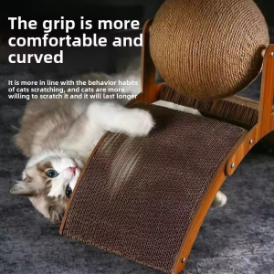 Wooden 2-in-1 Cat Scratcher Ferris Wheel Vertical Scratching Ball Sisal Ball Honeycomb Grab Board Wear-ResistantPet Toy