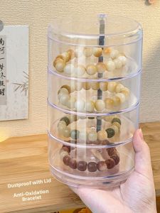Transparent Jewelry Storage Box Bracelet Display Case Anti-Oxidation Glass Bead Organizer for Home Desktop Decoration