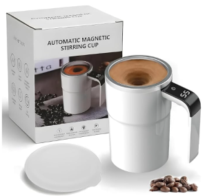 Automatic Stirring Mug with LED Temperature Display Rechargeable Magnetic Coffee Cup with Lid - 12oz for Home or Office.