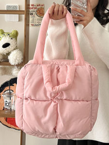 Mùa Thu Mùa Đông Nữ Dung Tích Lớn Cotton Vải Bông Áo Khoác Túi Thời Trang Sành Điệu Túi Tote Đeo Vai Lông Vũ Túi Xách Lông Vũ Túi Xách Thời Trang/ Phong Cách Phù Hợp Cho Mọi Trận Đấu