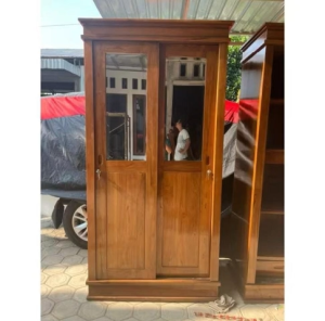 Lemari pakaian 2 pintu sleding full cemrin minimalis full kayu jati asli
