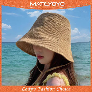 MATEYOYO Women Sun Cap Straw Woven Lace Up Hat Beach Hat Foldable Sun-proof Hat Casual Sun Hats Portable Fisherman Cap Sun Protection Cap UV Protection Hats for Summer Outdoor Travel