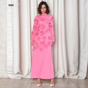 VGH Nữ Thanh Lịch Chắp Vá Appliques Đầm Cổ Tròn Dài Tay Cao Cấp Giảm Béo Dài Đến Mắt Cá Chân Thường Ngày Cotton Polyester