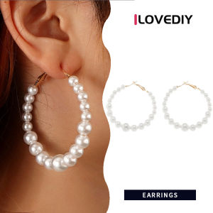 ILOVEDIY ต่างหูย้อนยุคเกาหลีต่างหูมุกวงกลม ขนาดใหญ่ สไตล์เฮปเบิร์น