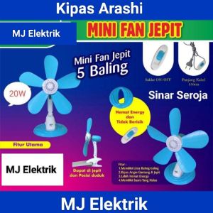 Kipas Angin Jepit HAKAMITSU / ARASHI Clip fan 20 watt 5 baling baling MJ Elektric