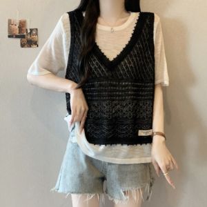 Áo Thun Lụa Băng Size Lớn Giả 2 Mảnh
