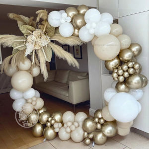 120/155pcs Rustic Beige Balloon Garland Kit Chrome Gold Wedding Birthday Decoration White Sand Globos Baby Shower Party Backdrop