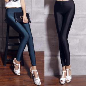 Spring 2024 Womens Ice Silk Slim Fit Base Layer Pants Thin Elastic Glossy Nine Point Footless Fitness Trousers for Young Ladies