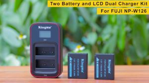 [KingMa] 1140mAh NP-W126S Replacement Camera Batteries (two) and Portable Dual Slot Charger Set with LCD Display Compatible For Fujifilm FinePix Cameras / W126 / NPW126 / NPW126s / NP-W126