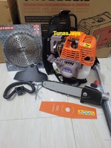 Mesin Potong Rumput 4Tak Multifungsi Dan Potong Kayu Chainsaw Mata Pisau