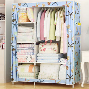 Fashion Zipper Wardrobe with Metal Frame Fabric Clothes Storage Cabinet Space-Saving for Bedroom Dormitory