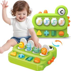 Dinosaur Cause and Effect Toy for Baby Over 18 Months Infant Push Button Pop Up Animal Interactive Sensory Developmental Toy