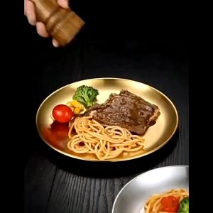 Piring Saji Warna Gold Emas / Piring Makan Bundar Gold