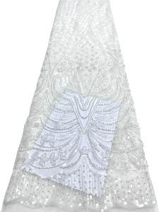 2026 African Handmade Beaded Sequins Embroidery Lace Fabric High Quality French Nigerian Bridal Mesh For Wedding DIY Sewing 5Y