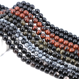 ลูกปัดหินธรรมชาติโอบซิเดียนสีทองทรงกลม ลูกปัดสีดำสำหรับงาน DIY ทำเครื่องประดับ สร้อยข้อมือ สร้อยคอ ขนาด 4 6 8 10 12 มม.