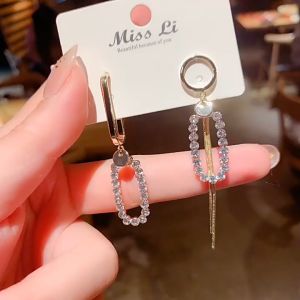 good 999 18K GOLD Fashion Asymmetric tassel crystal zircon personalized temperament earrings ES69129
