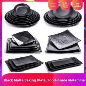 Black Matte Melamine Dinner Plate