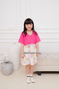 Dress Anak V Rayon Fiona Lucuna Size 2-6 Tahun - Dress Anak Rayon Kombinasi Rayon Motif Baju Anak Perempuan Dress Anak Leher V