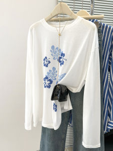 MISHANGYICHU | Áo Thun Tay Dài Chống Nắng In Hoa Cotton