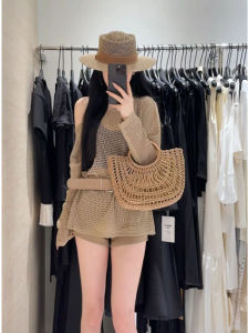 YUEZHONGWEI | French Cutout Off-Shoulder Ice Silk Knit Lightweight Loose Fit Sleeveless Blouse