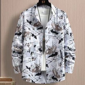European Goods Trendy Spring/Summer New Arrival Asymmetrical Graffiti Sense of Design Shirt Men Ice Silk Sunscreen Long Sleeve Shirt Coat