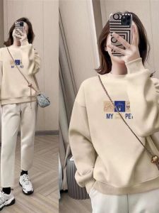 คุณภาพสูง อินเทรนด์ เสื้อฮู้ด ผู้หญิง ฤดูใบไม้ร่วง ฤดูหนาว หนาขึ้น ผ้าขนแกะ คอกลม พรางหุ่น ด้านบน ออร์แกนิค ผ้าฝ้ายพิมพ์ เสื้อฮู้ด